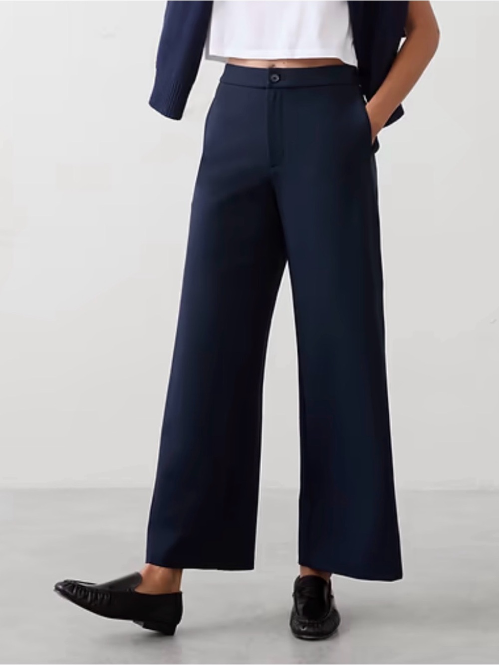 **NEW** Banana Republic Factory Preppy Navy Wide-Leg Ponte Pants NWT L petite